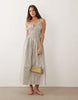 Esmée tie strap shirred beach maxi dress in beige & white stripes