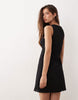 slash neck mini sundress with sculpted bust and eyelet hem in black