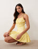 structured cotton sateen tie bust dropped waist mini sundress in butter yellow