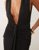 mesh deep v neck maxi dress with waist wrap detail in black