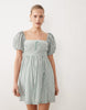 Abercrombie & Fitch puff sleeve babydoll mini dress in green stripes