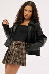 Luck & Trouble Lana Pleated Belt Skirt Black Print