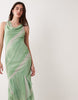 sleeveless cowl neck maxi dress with frill hem in multi stripes