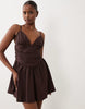 The Frolic exclusive cotton ruched waist full skirted cami mini dress in chocolate