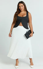 Harlee Midi Skirt - Pleated High Waist A Line Skirt in White