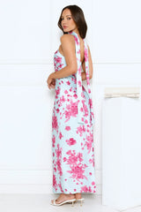 Bloom Pop Satin Strapless Maxi Dress Blue
