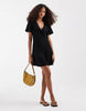 Vero Moda Easy Joy short sleeve bow front mini dress in black
