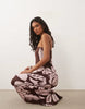 floral bandeau maxi dress in burgundy floral print