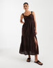 Hollister striped v neck strappy maxi dress with slit in brown