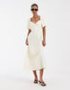 & Other Stories linen puff sleeve midaxi dress with twisted sweetheart neckline in butter yellow