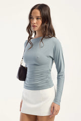 Perfect Stranger Harley Off Shoulder Long Sleeve Top Smoke Blue