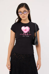 Luck & Trouble Chrome Heart Baby Tee Black