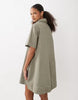 denim swing polo shirt dress in khaki