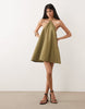 poplin halter neck swing mini sundress in olive