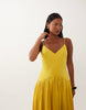 Petite satin bias shift dress with bubble hem in yellow