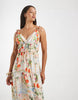 Vero Moda tie shoulder cami midi tiered dress in orange landscape print
