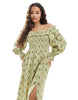 Miss Selfridge Petite printed linen blend bardot maxi dress in green floral