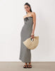 knit jersey bandeau maxi dress in mono gingham