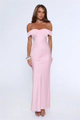 The Sophisticate Off Shoulder Maxi Dress Pink