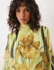 high neck deep cuff maxi dress in yellow floral