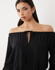 Gina Tricot off the shoulder long sleeve frill mini dress in black