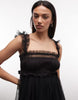 AllSaints Angela sleeveless lace ruched mini babydoll dress in black