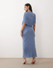 twist plunge neck cape midaxi dress in blue