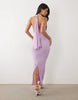 mesh twisted bust detail halter neck maxi dress with tie back in lilac