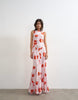 Topshop satin racer neck maxi dress in pink floral jacquard