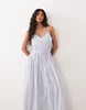 Gina Tricot pure cotton v neck strappy volume maxi dress in light blue