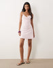 Miss Selfridge ribbed fit and flare mini dress with lace trim in pink