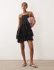 double cloth washed mini sundress with distressed ruffles in washed black