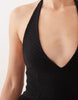 crochet halter tiered midi dress in black