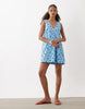 cotton linen v neck smock mini dress in blue floral