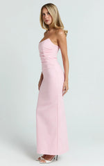 Pietra Midi Dress - Scoop Neck Side Seam Tucks Fitted Dress in Pink