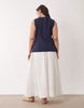 Curve linen blend maxi vest dress with poplin skirt in navy and white