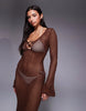 South Beach crochet maxi beach dress in brown