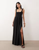 Tall Selina beach shirred maxi dress in black