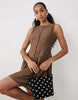 Brave Soul slash neck button down dropped waist mini dress in brown