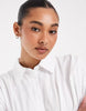 cinched shirt dress with eyelet trim in white