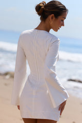 white bell sleeve cotton mini dress
