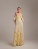 bridesmaids bardot ruffle chiffon maxi dress in yellow