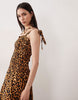 Esmée tie strap maxi beach dress in leopard print