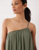 textured one shoulder mini dress in khaki green