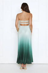Midnight Radiance Strapless Satin Maxi Dress Sage