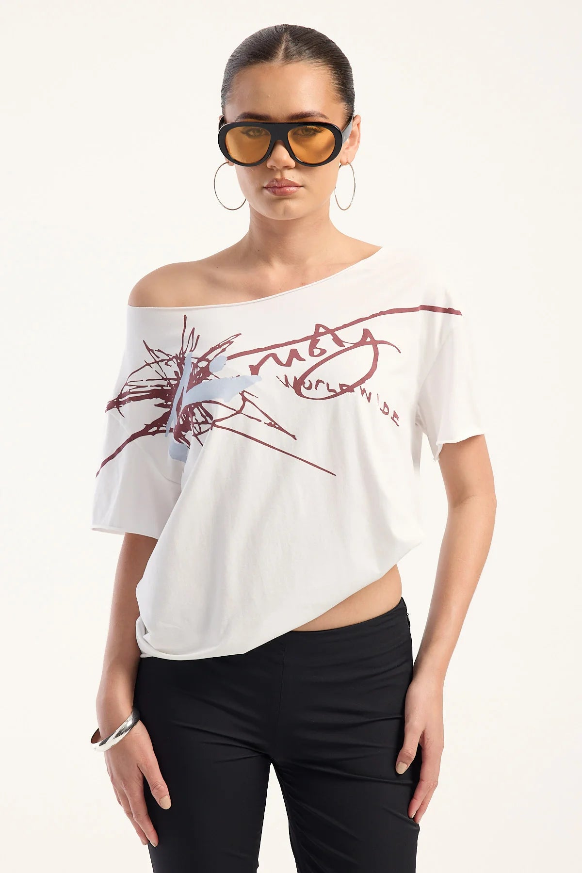 Rusty Slap It Cut Off Shoulder Tee Egret