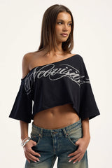 Neovision Outline Crop Off Shoulder Tee Black