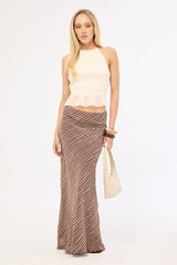 Perfect Stranger Priscilla Bias Cut Maxi Skirt Taupe Print