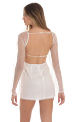 Sequin Flare Sleeve Dress in White