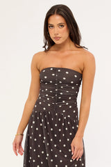 Luck & Trouble Issy Polka Mesh Midi Dress Brown Polka